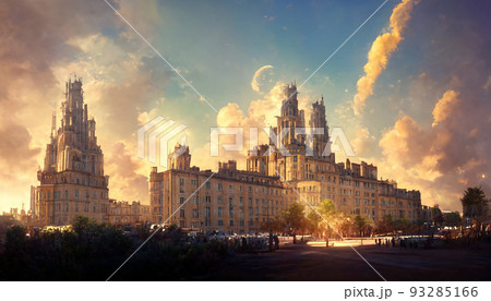 イラスト 絵画 城 ファンタジー 天空 スチームパンク 93285166