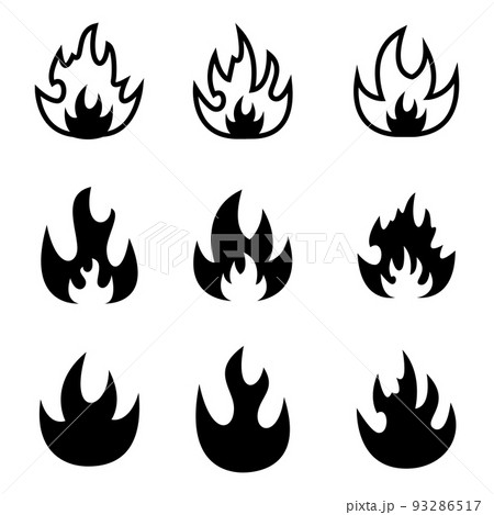 Fire flames. Set of flame icons in different shapes. Glyph fire icons Fire flames. Set of flame icons in different shapes. Glyph fire icons 93286517