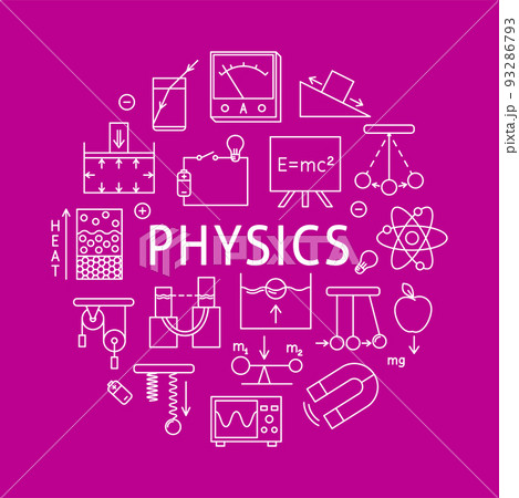 Physics round concept poster in line style Physics round concept poster in line style 93286793
