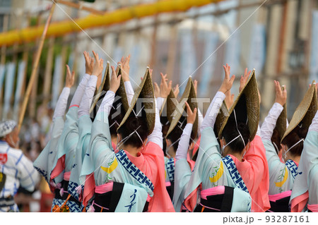 本場徳島阿波踊り　有名連の女踊り　演舞場に踊りこむ 93287161