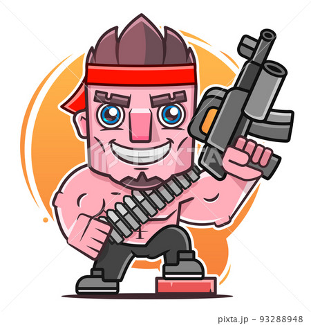 Cartoon man playing laser tag game holding a gun and walking Stock