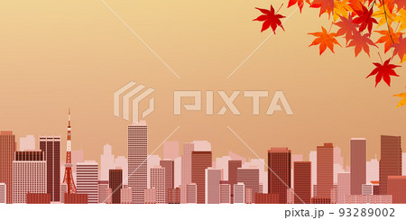 紅葉　大都市　背景素材 93289002