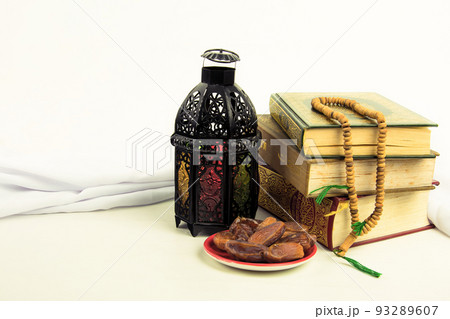 lighted Lantern style Arab or Morocco vintage candle lantern for Muslim community holy month Ramadan Kareem 93289607