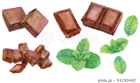 水彩チョコレートとミントの素材集 93290487
