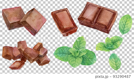 水彩チョコレートとミントの素材集 93290487
