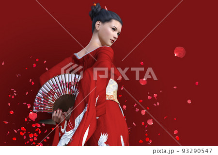美術品 扇子 赤い衣装の人物 書道付き 美術品 扇子 赤い衣装の人物 書道付き