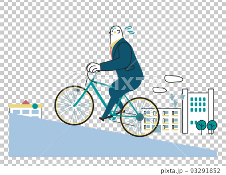 A business person riding a bicycle in a business district illustration material 93291852