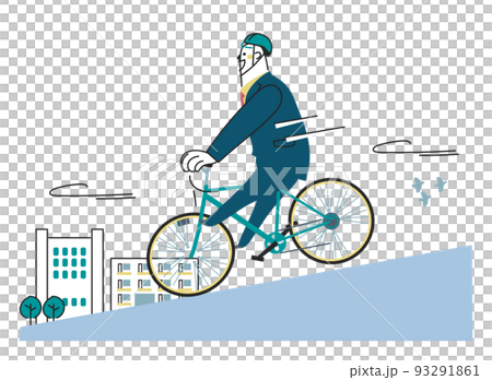 A business person riding a bicycle in a business district illustration material A business person riding a bicycle in a business district illustration material 93291861