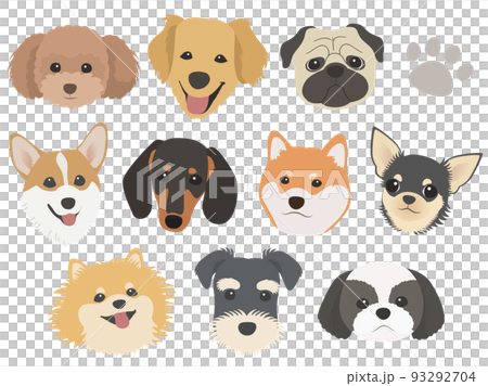 色んな犬種の顔イラストセット2 93292704