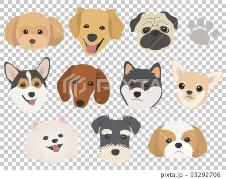 色んな犬種の顔イラストセット1のイラスト素材 [93292706] - PIXTA