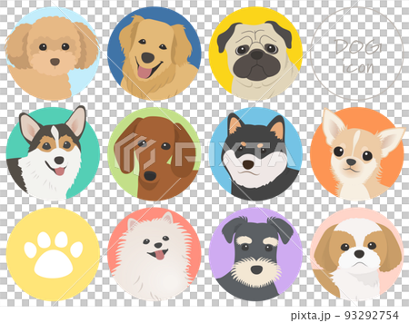 Icon set of various dog breeds 93292754