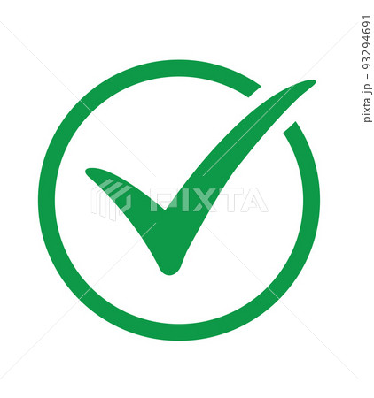 Green circle with green tick. Flat OK sticker icon. 93294691