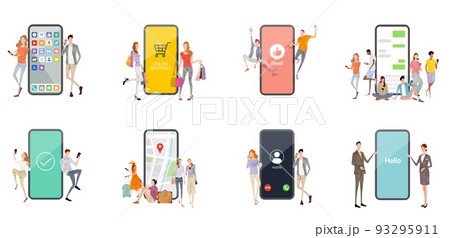 ベクターイラスト素材：スマホを使う人々、セット 93295911