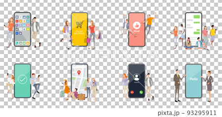 矢量圖素材：使用智能手機的人，設置 93295911