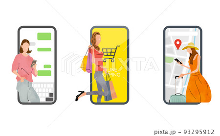 ベクターイラスト素材:スマホを使う人々、セット ベクターイラスト素材:スマホを使う人々、セット 93295912