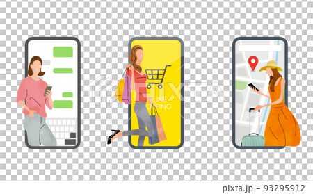Vector illustration material: people using smartphones, set 93295912