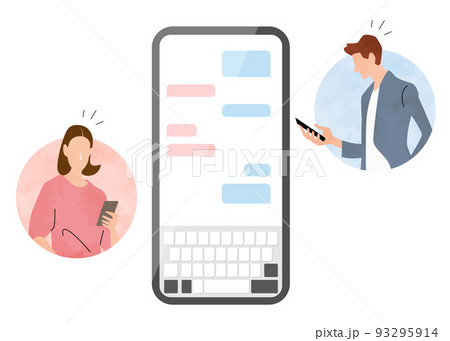 ベクターイラスト素材：スマホでメッセージのやりとりをする男性と女性のイラスト素材 [93295914] - PIXTA