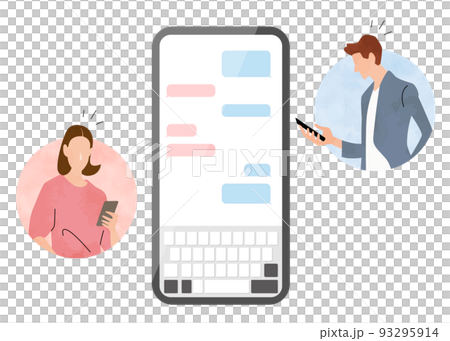Vector illustration material: men and women who exchange messages on smartphones 93295914