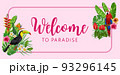 Welcome to paradise lettering with tropical birds and flowers 93296145