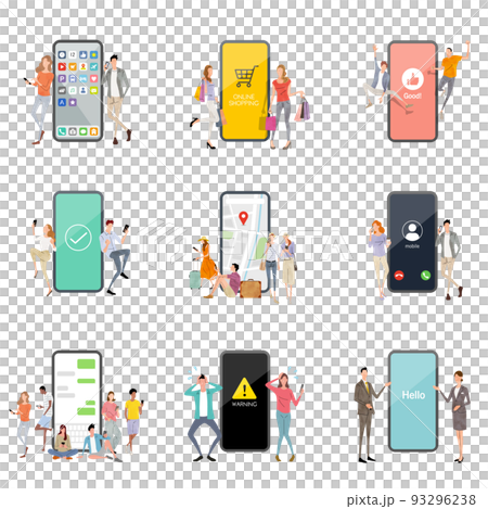 ベクターイラスト素材：スマホを使う人々、セット 93296238