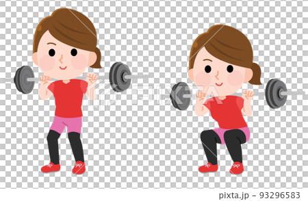 バーベルスクワット 筋トレする女性 全身 イラスト バーベルスクワット 筋トレする女性 全身 イラスト 93296583