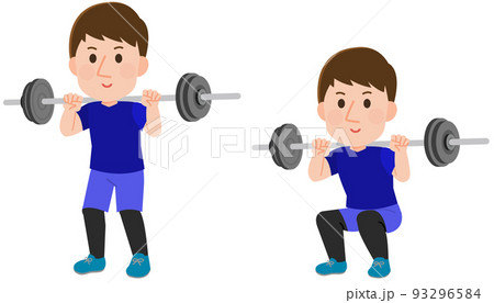 バーベルスクワット 筋トレする男性 全身 イラスト バーベルスクワット 筋トレする男性 全身 イラスト 93296584
