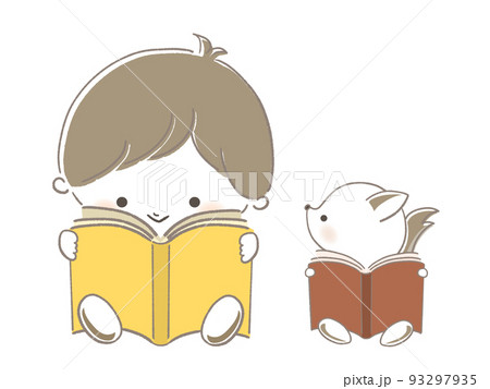 読書をする子供とリスのイラスト 読書をする子供とリスのイラスト 93297935