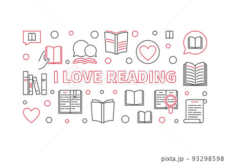 I Love Reading vector outline concept horizontal illustration 93298598