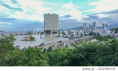 Aerial view Xom Bong Bridge, Tran Phu Bridge in Nha Trang City, Vietnam. Aerial view Xom Bong Bridge, Tran Phu Bridge in Nha Trang City, Vietnam. 93299419