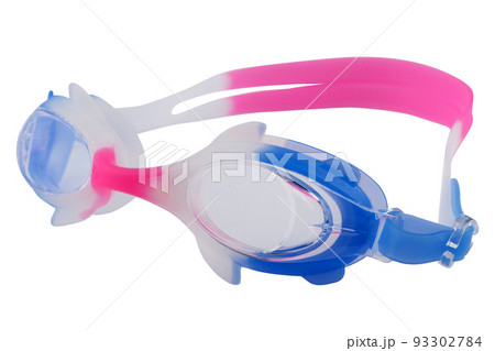 children's multi-colored swimming goggles, with silicone straps, on a white background 93302784
