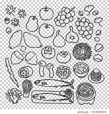 Autumn food illustration set line drawing 93304004