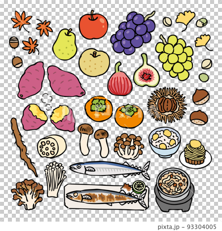 秋の食べ物イラストセット 秋の食べ物イラストセット 93304005