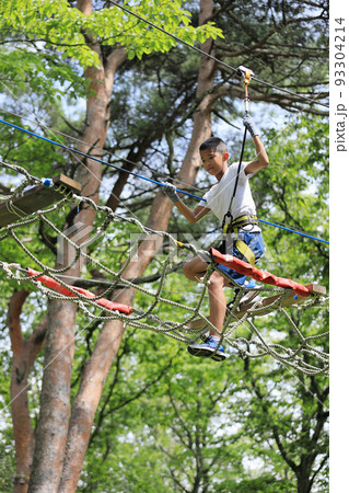 木の上のアスレチックで遊ぶ男子中学生 (12歳) 木の上のアスレチックで遊ぶ男子中学生 (12歳) 93304214