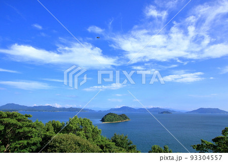 空を泳いでいるように飛行する燕とハート島 93304557