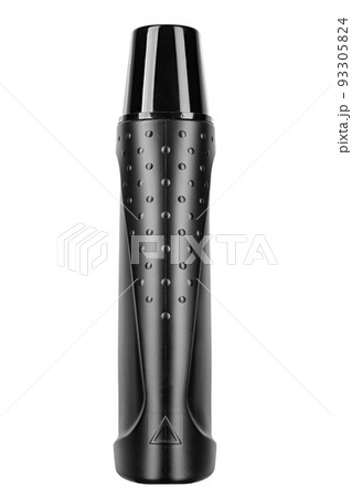 Black plastic bottle isolated on a white background, detergent for ware and cleaning in kitchen. 93305824