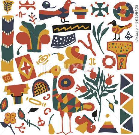 Modern folklore colorful set. Hand drawn abstract contemporary illustration Vector 93306408