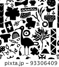 Modern folklore black seamless pattern. Hand drawn abstract contemporary illustration with birds, flowers. Vector 93306409