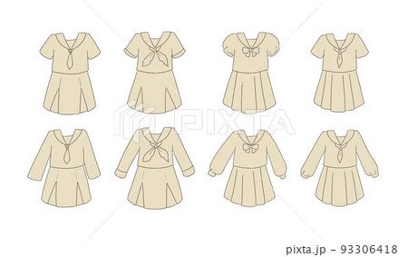 ベージュのセーラー服のイラストセット ベージュのセーラー服のイラストセット 93306418