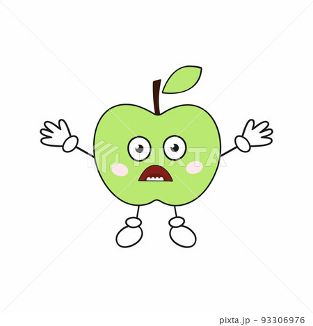 An angry green Apple with a face, arms, and legs. Funny fruit Emoji for social networks. Children's sticker. An angry green Apple with a face, arms, and legs. Funny fruit Emoji for social networks. Children's sticker. 93306976