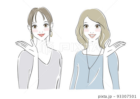 きれいな女性二人の表情パターン　案内 93307501