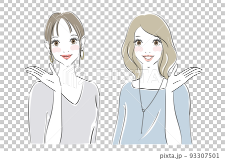 きれいな女性二人の表情パターン　案内 93307501