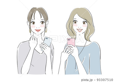 きれいな女性二人の表情パターン　スマートフォン 93307510