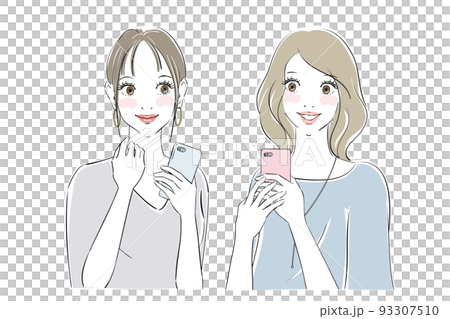 きれいな女性二人の表情パターン　スマートフォン 93307510