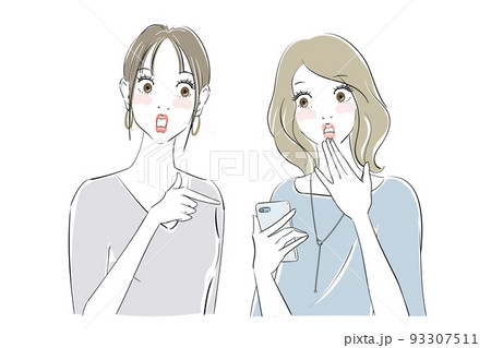 きれいな女性二人の表情パターン　スマートフォン 93307511