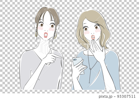 きれいな女性二人の表情パターン　スマートフォン 93307511