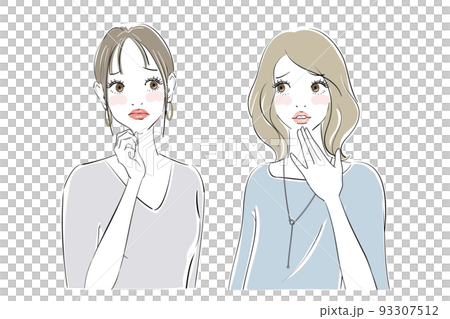 きれいな女性二人の表情パターン　悩む 93307512