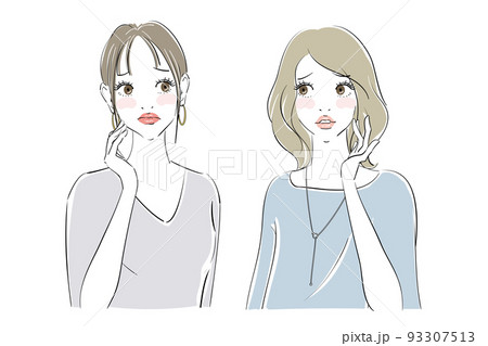 きれいな女性二人の表情パターン　悩む 93307513