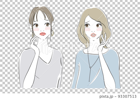 きれいな女性二人の表情パターン　悩む 93307513