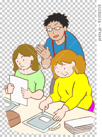 就労支援施設で作業をする精神障害のある利用者と男性スタッフのイラスト 93308359