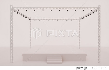 white stage and spotlight on the truss system on the white background.3d redering. white stage and spotlight on the truss system on the white background.3d redering. 93308522